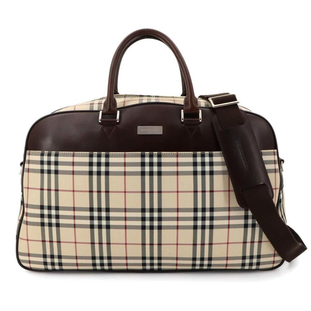Burberry Nova Check 2-way Boston Shoulder Handbag Canvas Leather Beige Brown Bag